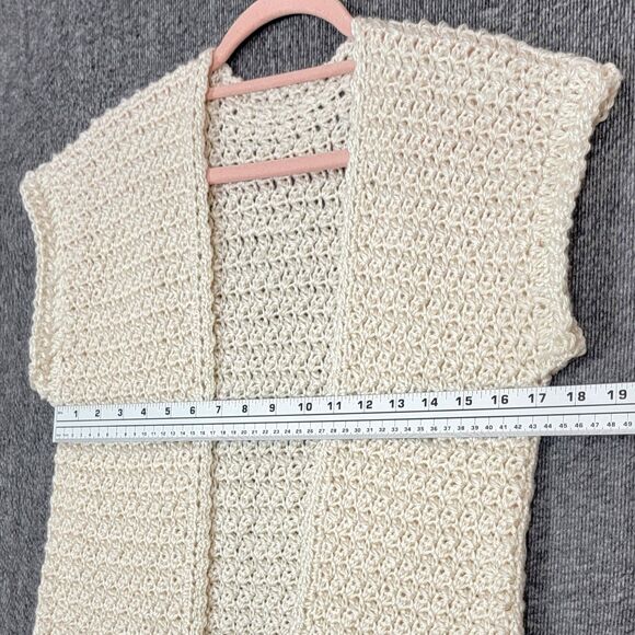 Hand Made Knit Sweater Vest Womens Small Ivory Crochet Open Front Cardigan - Picture 5 of 8